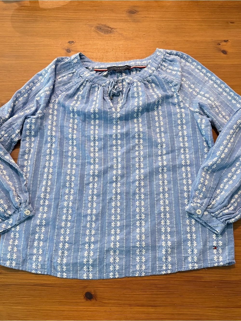 Tommy Hilfiger Blue & White 3/4 Sleeve Floral Blouse - Petite Small